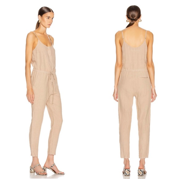 ENZA COSTA French Linen Jumpsuit Sz 0 Tan Sleeveless Neutral Casual - Picture 2 of 12